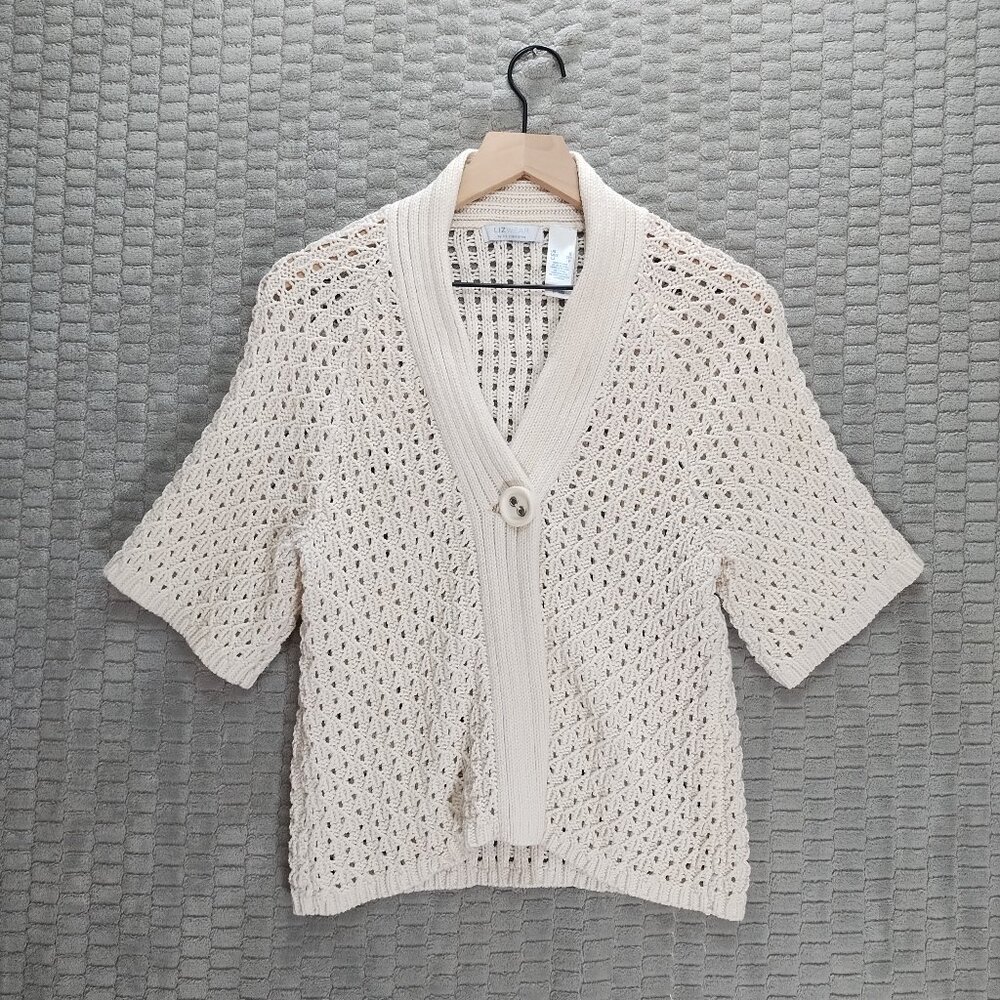 Liz Claiborne White Pointelle Crochet Cardigan-Sz S